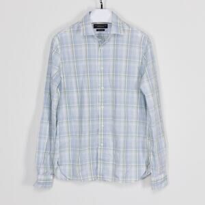 The Men's Store Casual Stretch Plaid Slim Shirt Blue Sage Size S